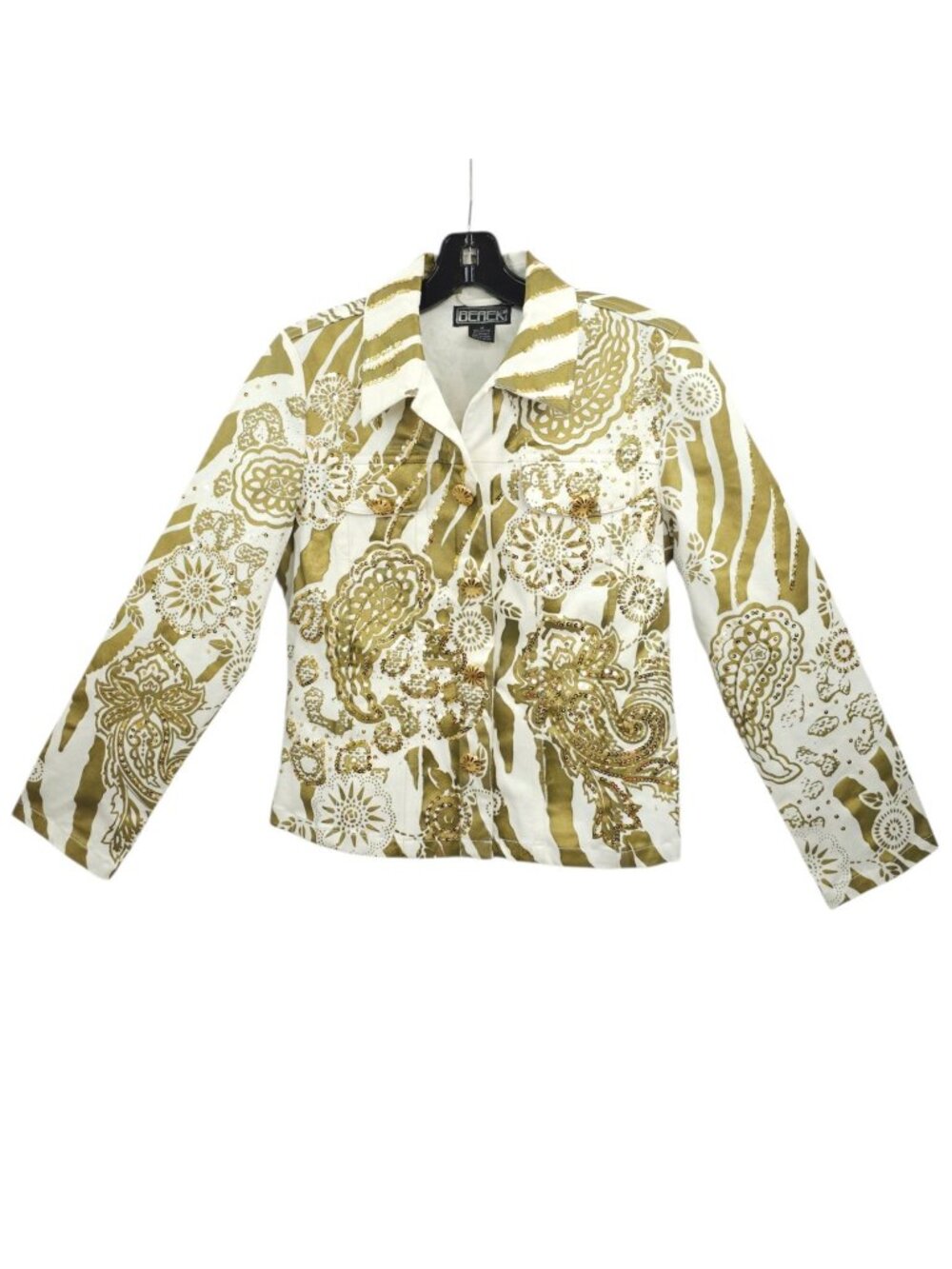 Berek Zebra Paisley Sequin Jacket M Vintage Snap Front Y2K Maximalist Glam Coat